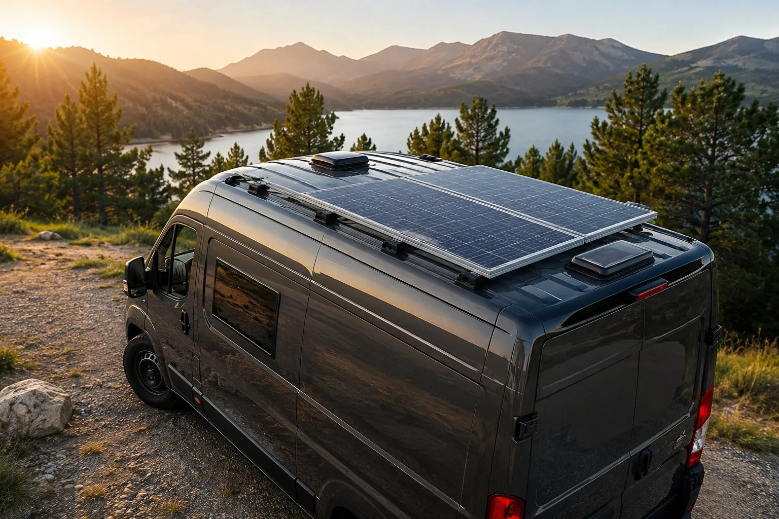 Panneau solaire sur toit de van pour vanlife autonomie